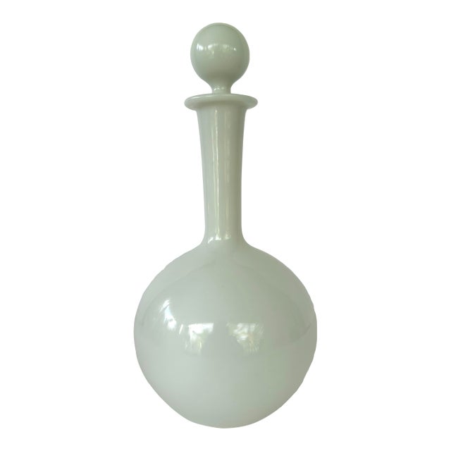 Mid-Century Milk Glass Bath Oil Bottle With Stopper 11” For Sale