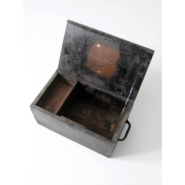 1940s Vintage Black Wooden Tool Box For Sale - Image 5 of 11