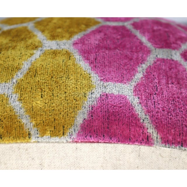 Contemporary Gold Gray Pink Handmade Silk Throw Pillow With Down Insert For Sale - Image 4 of 8