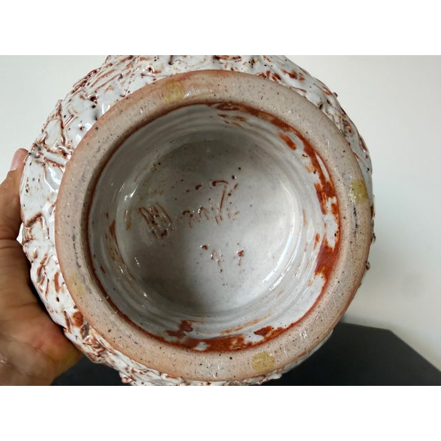 Ceramic 1990's Vintage Organic Handmade Studio Pottery Pedestal Bowl, Signed For Sale - Image 7 of 12