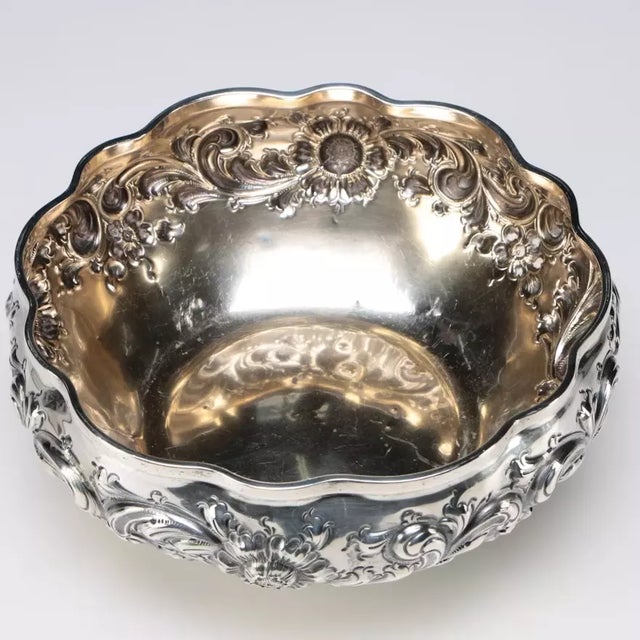 Late 19th Century Black, Starr, & Frost Sterling Silver Floral Repousse Bowl 'F' Monogram - 23ozt For Sale - Image 4 of 10