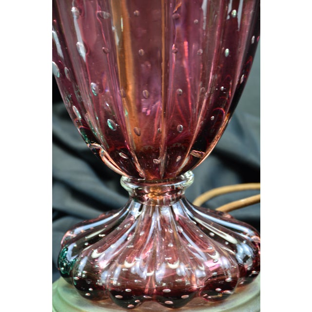 1950s 1950's Purple Murano Attributed Italian Controlled Bubbles Ribbed Glass Table Lamp For Sale - Image 5 of 11