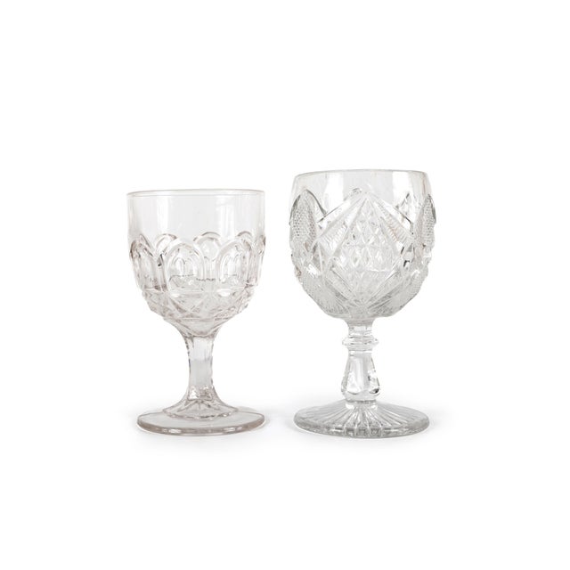 Set of 14 Mismatched Pressed Glass Goblets For Sale - Image 9 of 12