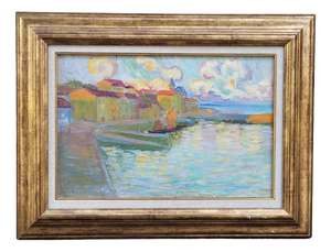 Julián De Tellaeche, Coastal Village, Early 20th Century, Oil on Panel, Framed
