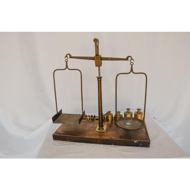 19th Century Equal Arm Brass Scale with Weights For Sale - Image 9 of 12