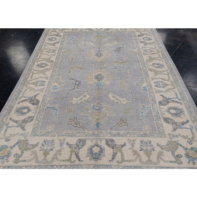 Beige Turkish Oushak Rug Soft Blue & Beige Floral Handwoven Wool Rug 6'4" X 9'1" For Sale - Image 8 of 10