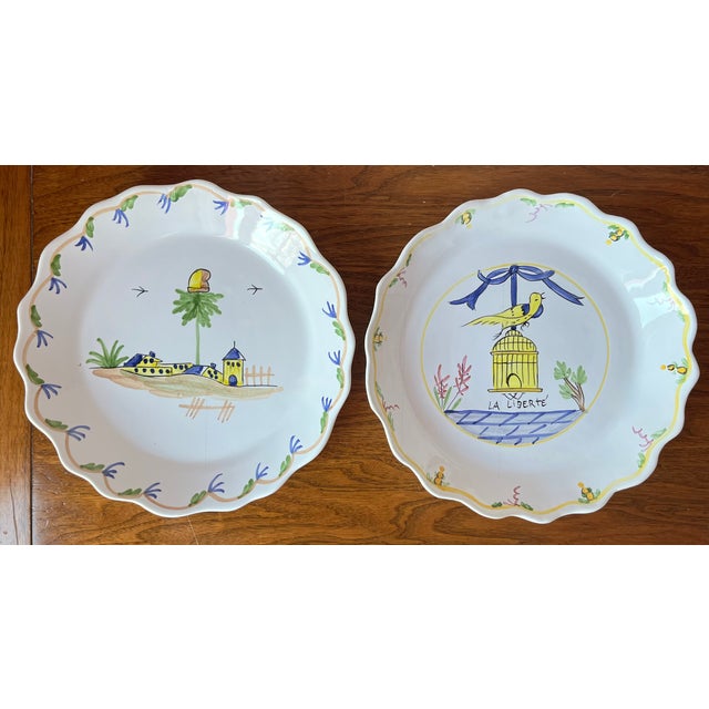 Vintage Faience Hand-Painted Plates-Set 2 For Sale In New York - Image 6 of 8