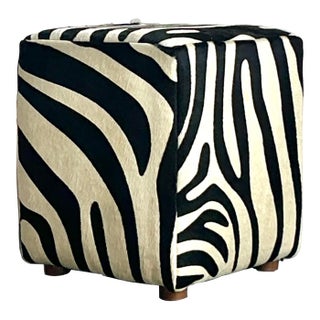 Vintage Boho Zebra Ottoman For Sale