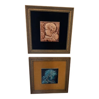 19th C American Pair of Isaac Broome Portrait Tiles – Framed, C. 1885 For Sale