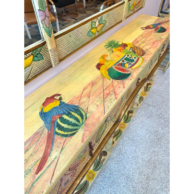 Yellow Vintage Hand Crafted Mexican Console and Mirror Set by Diseños Caaesa For Sale - Image 8 of 13