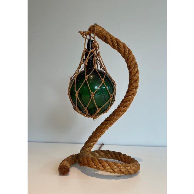 1950s Mid-Century Modern Rope and green glass table lamp by Adrien Audoux & Frida Minet (Audoux Minet) For Sale - Image 12 of 12
