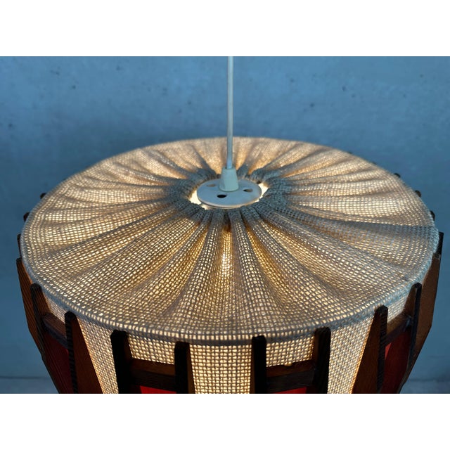 Vintage Pendant Lamp in Jute and Teak from Massive, 1970s For Sale - Image 6 of 8