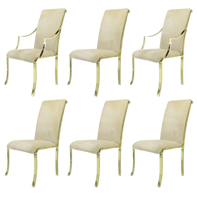 Set of Six Art Deco Revival Brass Dining Chairs by Design Institute of America For Sale
