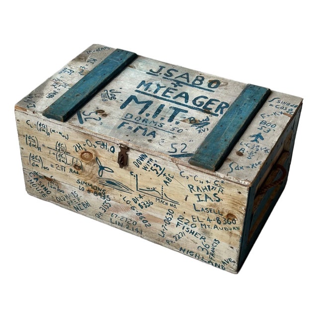 Vintage Folk Art Embellished m.i.t. “Seniors” Dormitory / Naval Trunk, Circa 1949-1950 For Sale