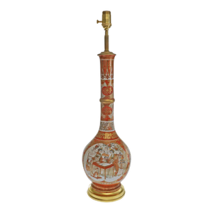 Antique Meiji Large Table Lamp Japanese Kutani Onion Shape Vase Porcelain Orange Gold
