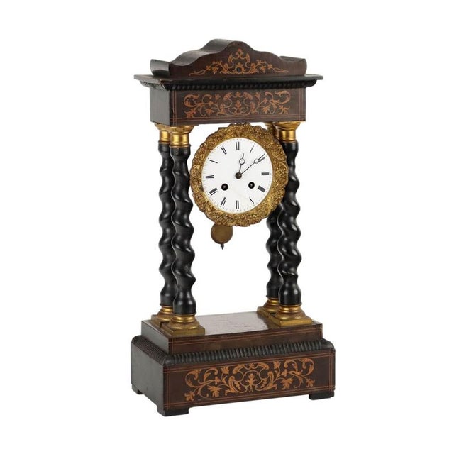 Wooden Temple Clock Decorated with Inlay For Sale - Image 11 of 11