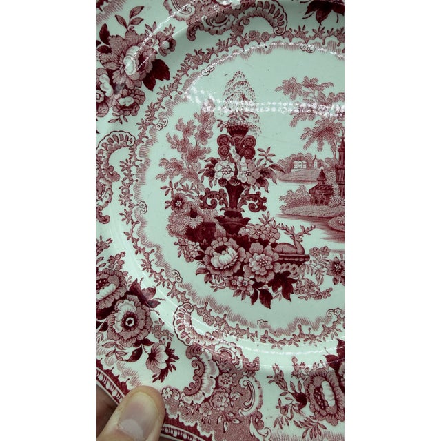 Pink A Antique Staffordshire "Fountain Scenery" Pink Transfer Decorated Plate, 1830’s For Sale - Image 8 of 10