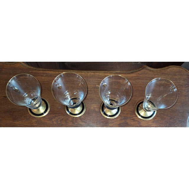 Art Deco Glasses with Black Glass Base and Gold Decoration by Gistl KG, 1930s, Set of 4 For Sale - Image 3 of 5