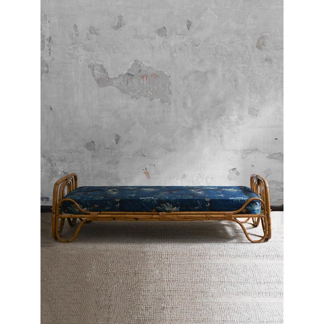 Bamboo And Wicker Day Bed, 1960s Product Details Complete with Dedar Milano fabric cushion – “Schwarzwald” col. 003 Bleu...