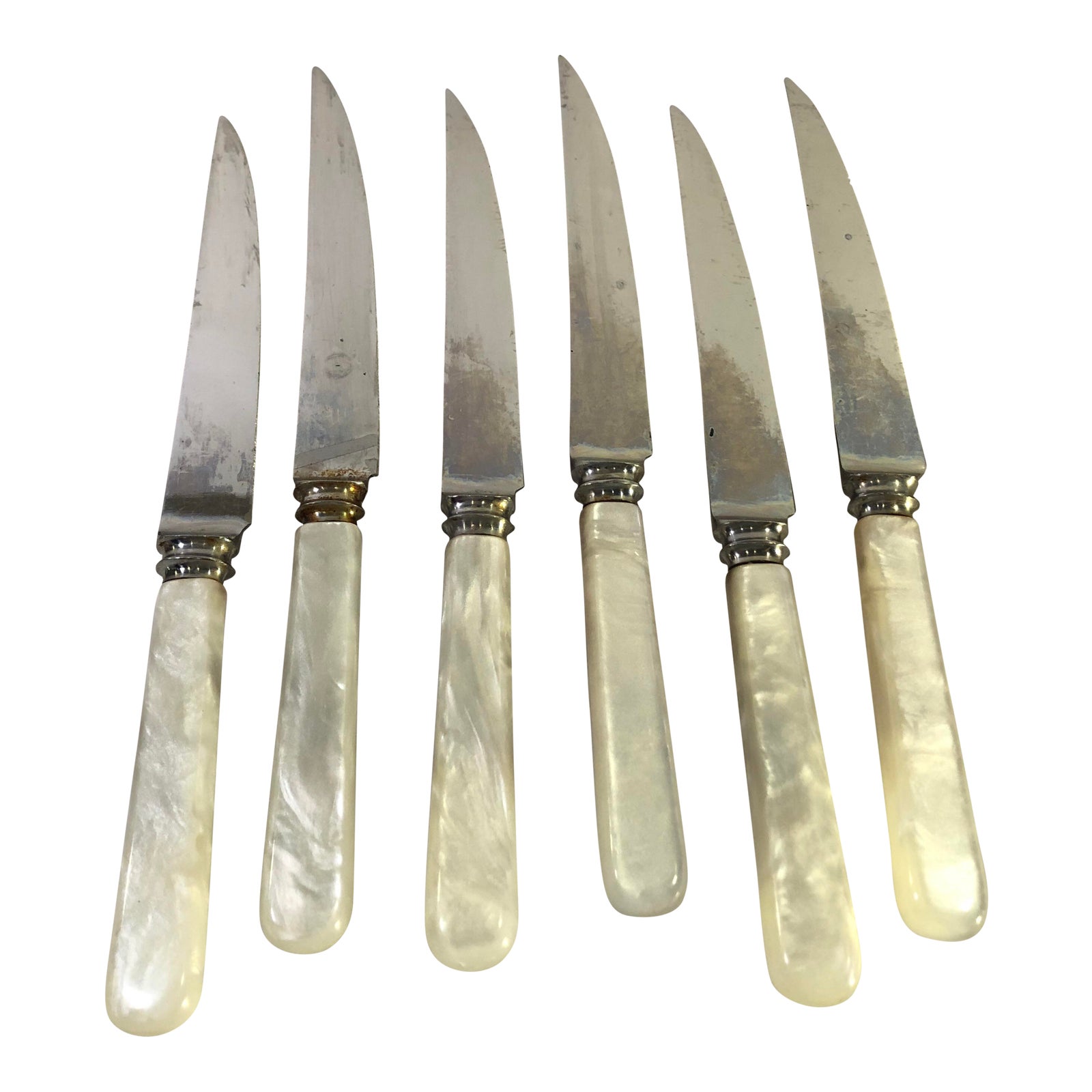 1950s Vintage Sheffield English Pearl Handled Steak Knives Set of 6