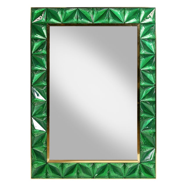 Gold Italian Handmade Wall Mirror with Brass Frame and Murano Glass For Sale - Image 8 of 8