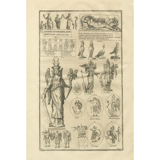 Classical Antiquities and Sacred Figures, Montfaucon Engraving, London 1721 This large and visually rich engraving...