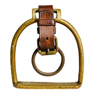 Wonderful Antique French Horse Stirrup Redouenat Paris Leather & Brass Equestrian Decor Riding Tack Country House Style Home Decor For Sale