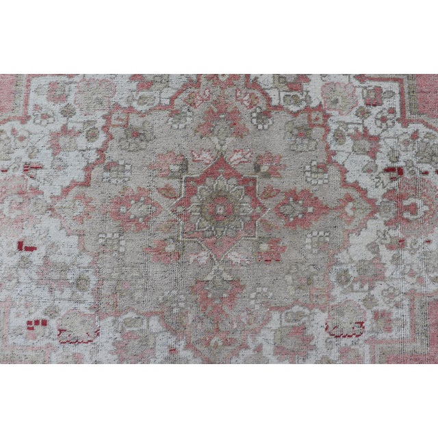 Turkish Vintage Oushak Rug With Geometric Design With a Soft Coral Color 7'8 X 13'5 For Sale - Image 10 of 12