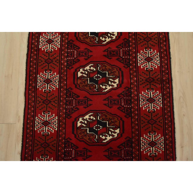 2000 - 2009 Turkmen Runner 2’5” X 9’6” Red Wool Vintage Tribal Hand-Knotted Oriental Rug For Sale - Image 5 of 12