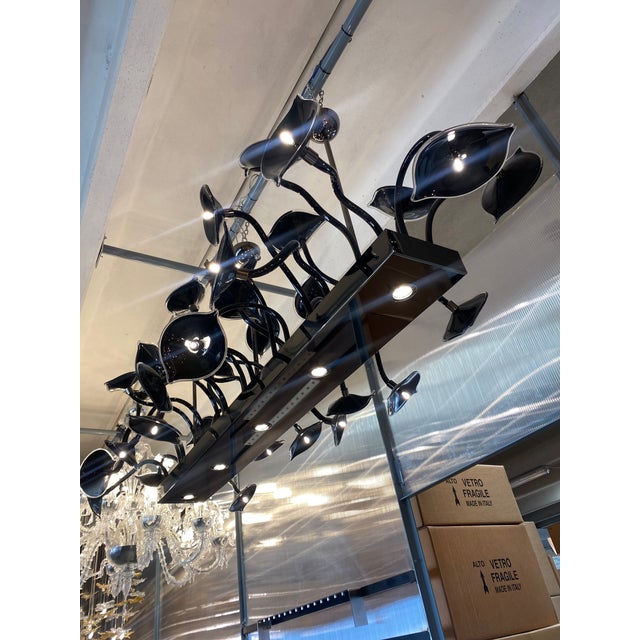 Contemporary Black Flowers and Leaves Rectangular Murano Glass Chandelier For Sale - Image 9 of 13