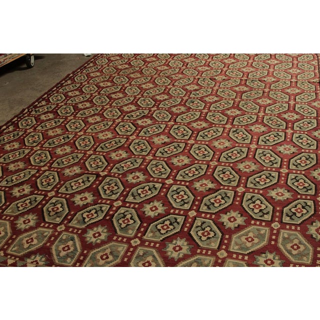 Traditional Vintage Bessarabian Kilim Rug in Red, Blue and White Geometric Pattern For Sale - Image 3 of 5