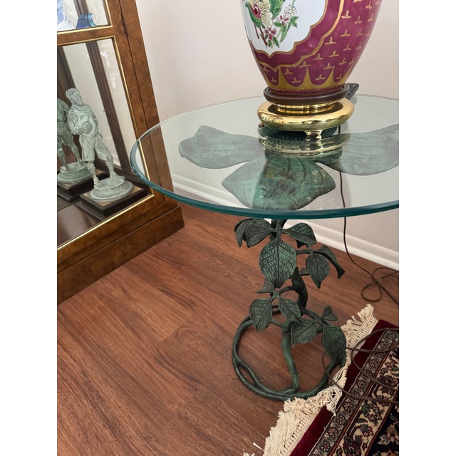 Mid 20th Century Walker-Marlen Mid Century Metal Dogwood Leaf Side Table Round Glass Top Vintage For Sale - Image 5 of 8