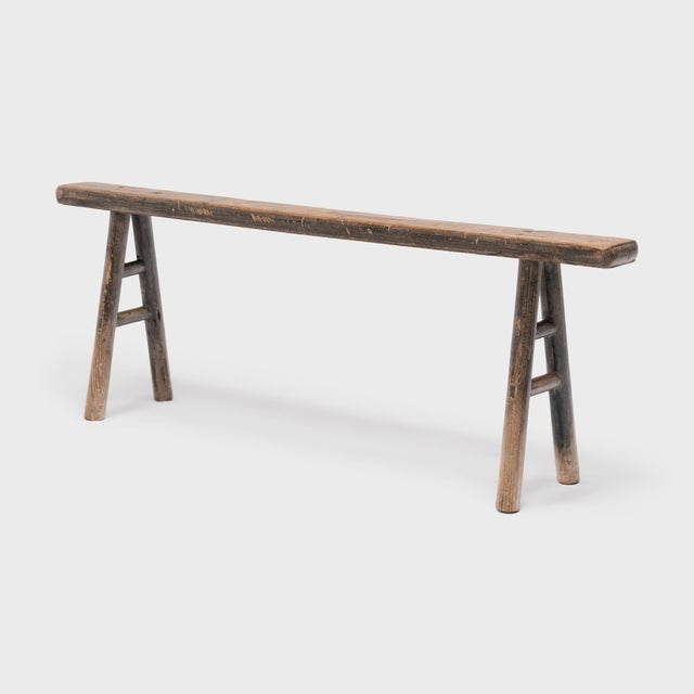 Rustic Chinese Narrow Splayed Leg Bench, C. 1850 For Sale - Image 3 of 6