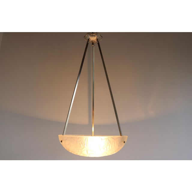 Metal Vintage French Art Deco Geometric Pendant Light by Jean Noverdy, 1930 For Sale - Image 7 of 11