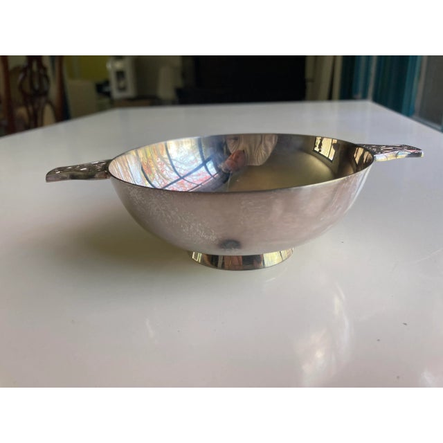 Contemporary silver plate Celtic Whisky testing bowl, 4" D X 6"L X 1.5"H, makers mark reads"The Quaich Co. Scotland Ltd"...