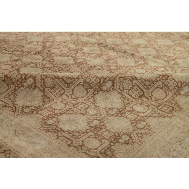 Brown and Beige Antique Geometric Designed Persian Tabriz Rug For Sale - Image 9 of 10