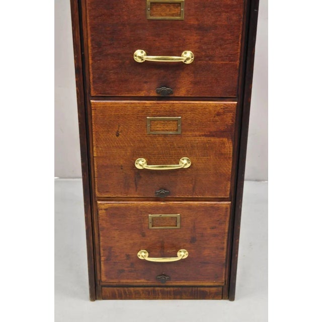 Early 1900s Antique Shaw Walker Quarter Sawn Oak 4 Drawer Arts & Crafts Office File Cabinet For Sale - Image 12 of 12