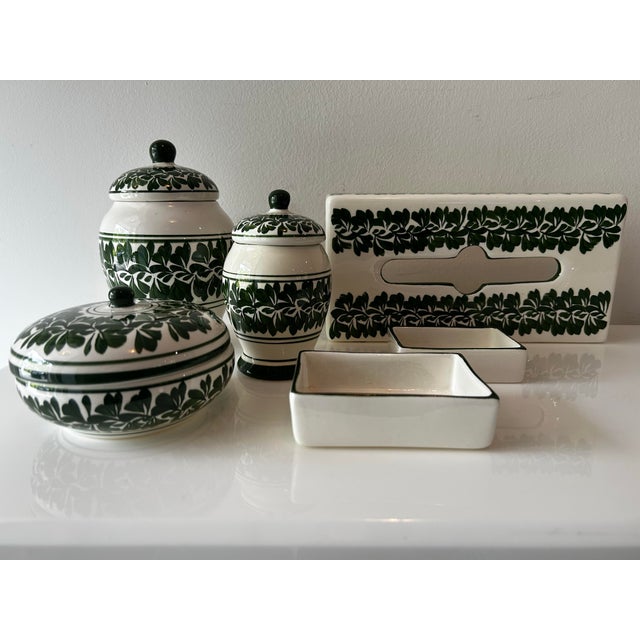 Dark Green Vintage Mexican Pottery Vanity or Dressing Table Set- 6 Pieces For Sale - Image 8 of 11