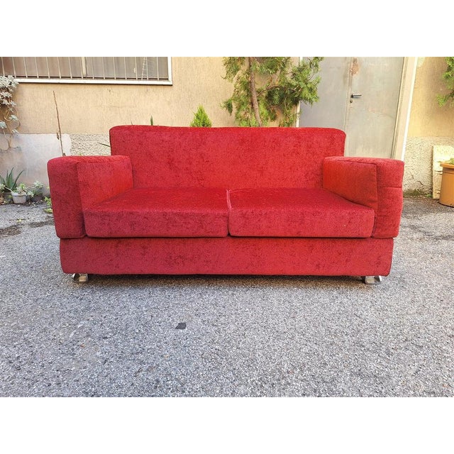 Mid-Century Modern Fasce Cromate Sofa in Red Fabric by Luigi Caccia Dominioni for Azucena, 1960s For Sale - Image 3 of 18