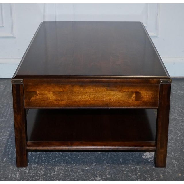 Vintage Military Campaign Hardwood and Brass Coffee Table with Drawers For Sale - Image 12 of 13