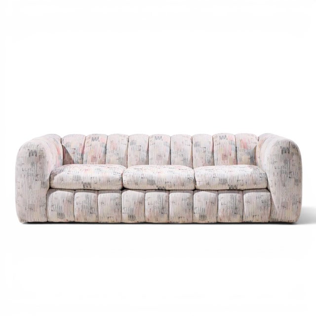 Jay Spectre Channeled Postmodern Sofa This sofa measures: 88 wide x 39.5 deep x 26.25 inches high, with a seat height of...