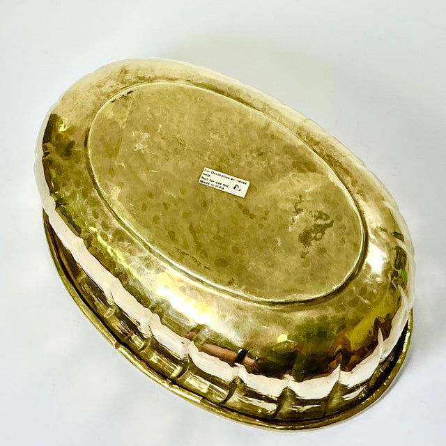 Mid-Century Boho Chic Arts & Crafts Hollywood Regency Fluted Oval Brass Planter. For Sale - Image 11 of 12