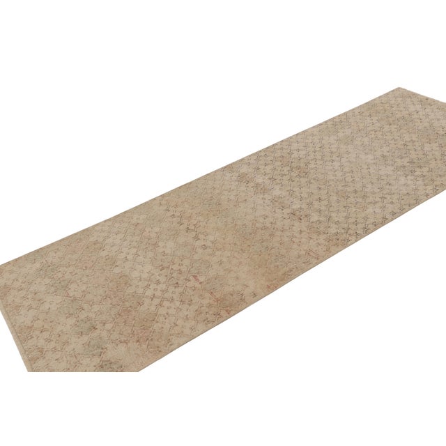 1950s Vintage Distressed Runner Rug, Beige and Brown Geometric Pattern - Rug & Kilim For Sale - Image 5 of 8