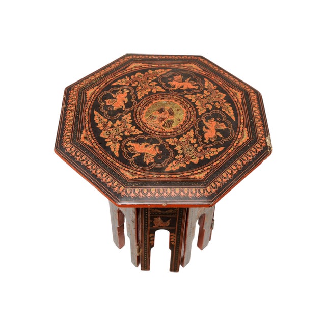 Victorian Eastern Folding Tea Table with Paintings in the style of Liberty of London, 1890s For Sale - Image 6 of 9