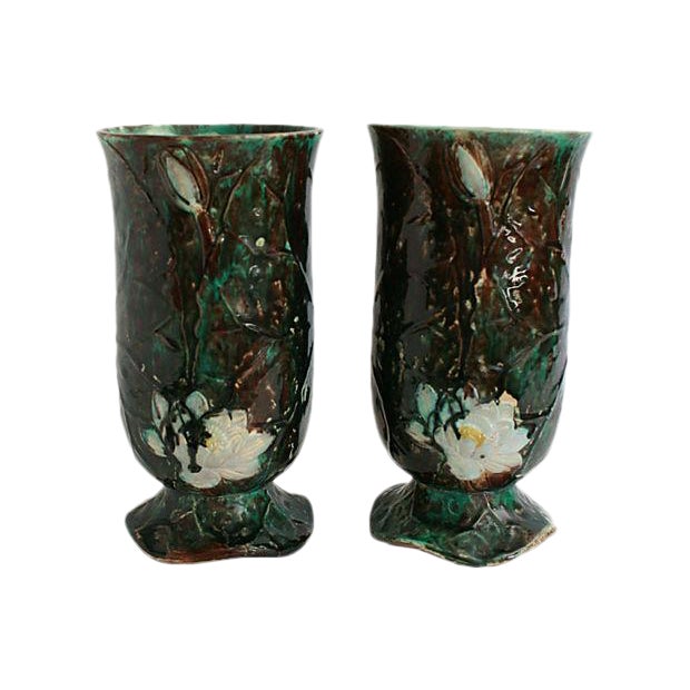 Antique Holdcroft Majolica Vases - a Pair For Sale