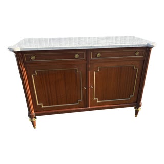 French Neoclassical Brass and Marble Sideboard in Mahogany by Maurice Hirsch, 1950s For Sale