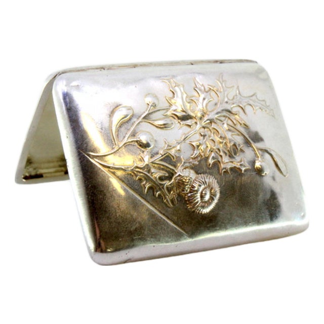 Art Nouveau Silver Cigarette Case with Embossed Floral Motifs For Sale