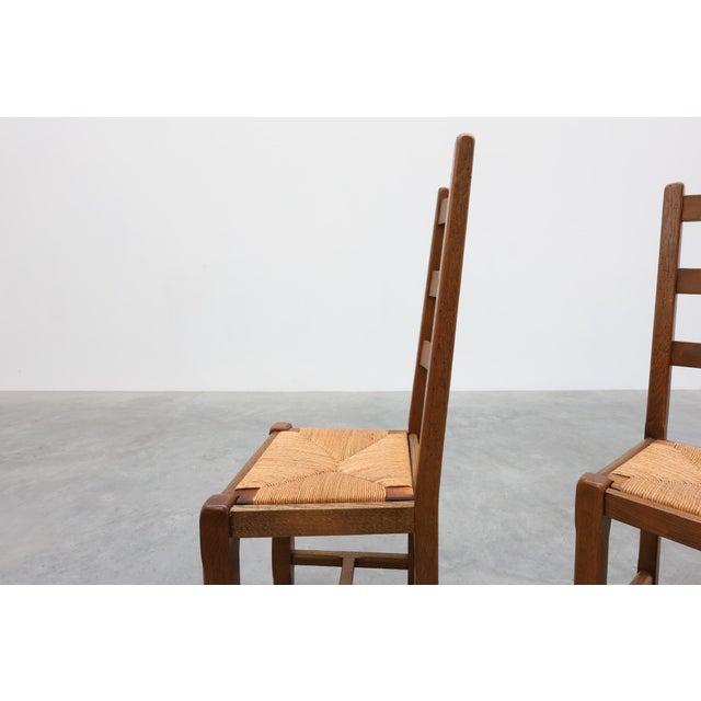 Rustic Oak Ladder-Back Chairs with Rush Seats, France, 1950s, Set of 6 For Sale - Image 14 of 18