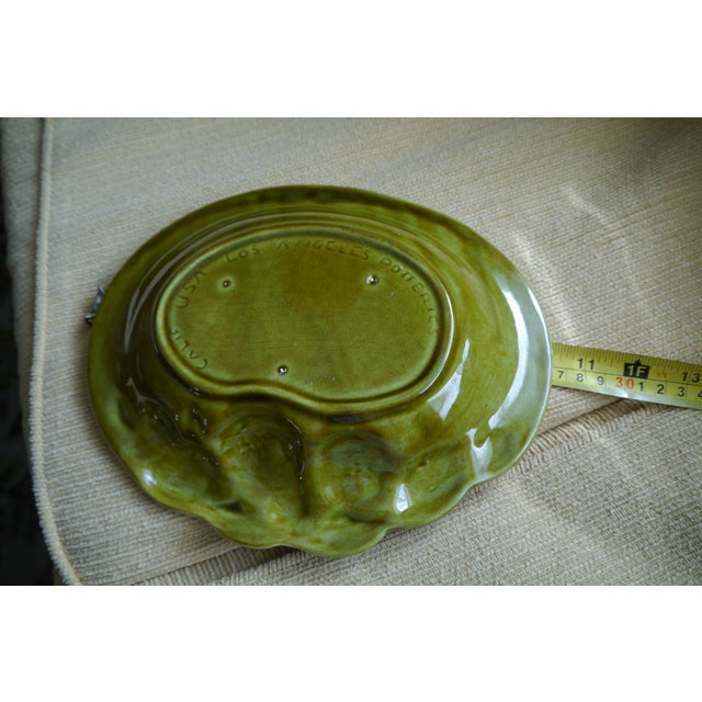Mid 20th Century Vintage Los Angeles Potteries Serving Bowl With 3D Pears Olive Green Crazing For Sale - Image 5 of 9