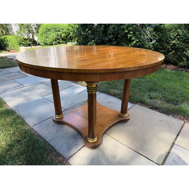 Early 21st Century Vintage Baker Large Round Pedestal Extension Dining Table For Sale - Image 5 of 9